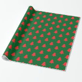 Simple Red Christmas Trees on Dark Green Cadeaupapier (Uitgerold)