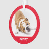 Simple Red Dog Pet Photo Name Feestdagen Keepomwil Ornament (voorkant)
