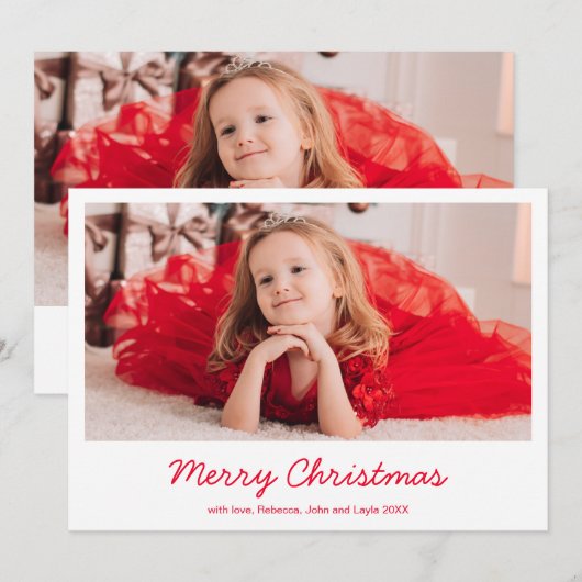 Simple Red Elegante Foto Moderne Kerstmis Feestdagenkaart (Voorkant / Achterkant)