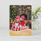 Simple Red en White Text Full Photo Xmas Kaart (Staand voorkant)