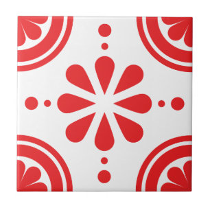 Simple Red Floral Scandinavian Pattern Tile Tegeltje