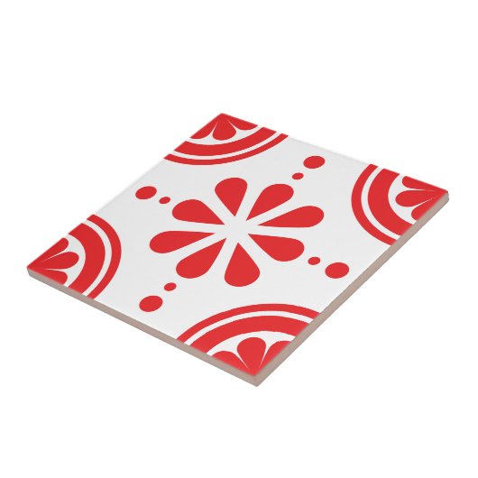 Simple Red Floral Scandinavian Pattern Tile Tegeltje (Zijkant)