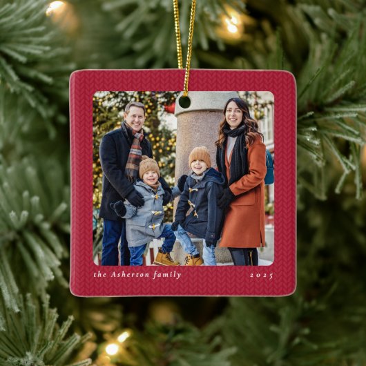 Simple red frame one photo Christmas Keramisch Ornament (Boom)