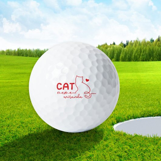 Simple Red Heart Cat Mom Mothers Day Golfballen