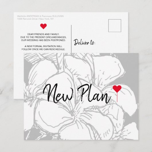 Simple Red Heart Script Floral New Plan Briefkaart (Voorkant / Achterkant)