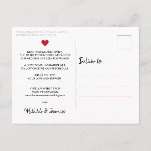 Simple Red Heart Script Floral New Plan Briefkaart (Achterkant)