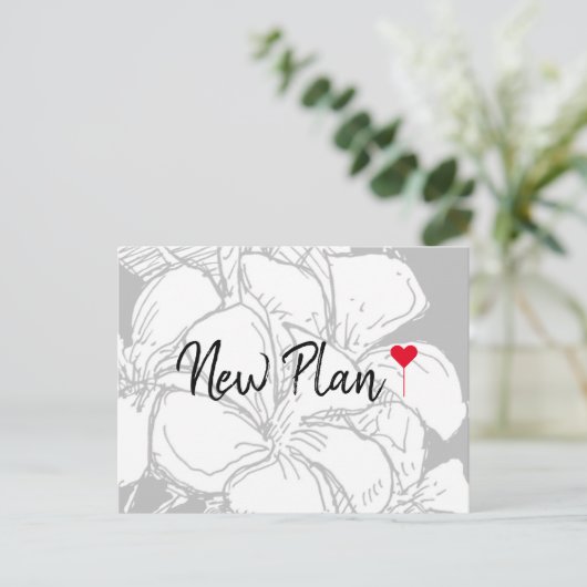 Simple Red Heart Script Floral New Plan Briefkaart (Staand voorkant)