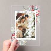 Simple Red Holly Berries Merry Christmas Card Acryl Uitnodigingen (Insitu (Draagbaar))