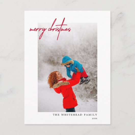 Simple Red Merry-kerstfoto White Briefkaart (Voorkant)