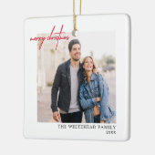 Simple Red Merry-kerstfoto White Keramisch Ornament (Links)