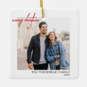 Simple Red Merry-kerstfoto White Keramisch Ornament (Voorkant)