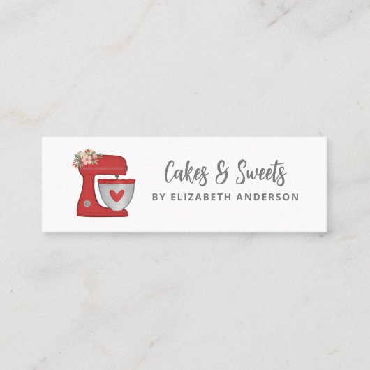 Simple Red Mixer Floral Cake Bakery Business Card Mini Visitekaartje (Voorkant)