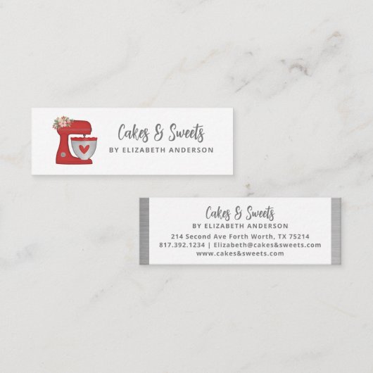 Simple Red Mixer Floral Cake Bakery Business Card Mini Visitekaartje (Voorkant / Achterkant)