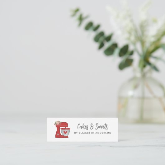 Simple Red Mixer Floral Cake Bakery Business Card Mini Visitekaartje (Staand voorkant)