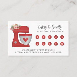 Simple red Mixer Floral Cake Bakery Business Klantenkaartje