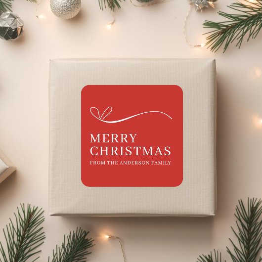 Simple red modern Merry Christmas  Vierkante Sticker