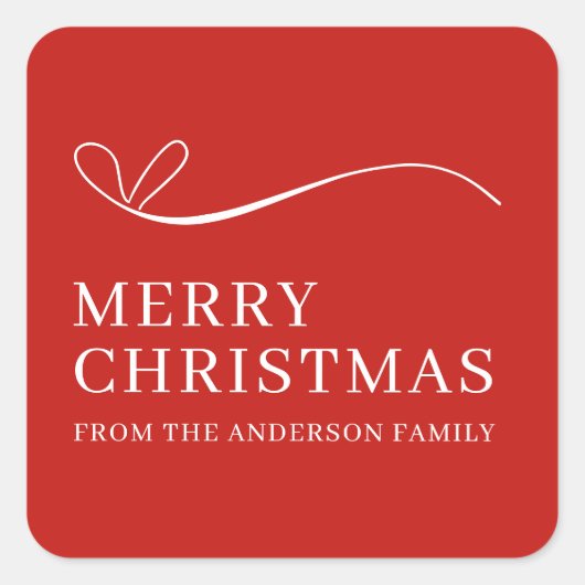 Simple red modern Merry Christmas Vierkante Sticker (Voorkant)