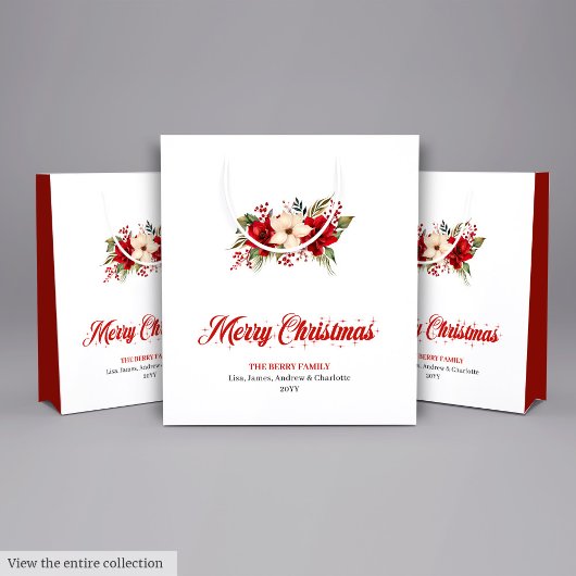 Simple Red Poinsettia Merry Christmas Gift Bags Medium Cadeauzakje