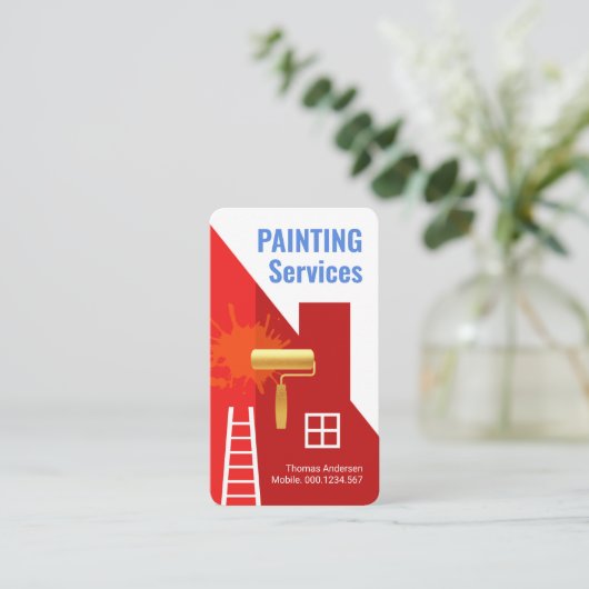 Simple Red Roof Being Painted Visitekaartje (Staand voorkant)