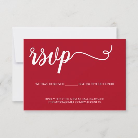 Simple Red RSVP bruiloft gereserveerde zitplaats Kaartje (Voorkant)