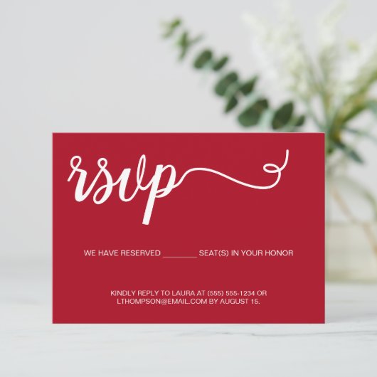 Simple Red RSVP bruiloft gereserveerde zitplaats Kaartje (Staand voorkant)