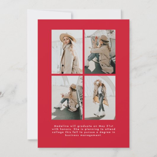 Simple Red Script 5 Photo Collage Afstuderen Aankondiging (Achterkant)