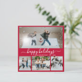 Simple Red White 4 Photo Collage Happy Feestdagenkaart (Staand voorkant)