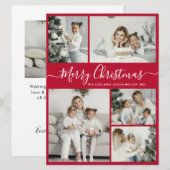 Simple Red White 5 Photo Collage Kerstmis Feestdagenkaart (Voorkant / Achterkant)