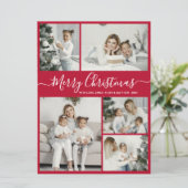 Simple Red White 5 Photo Collage Kerstmis Feestdagenkaart (Staand voorkant)