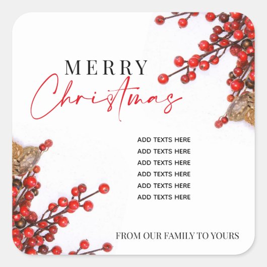 Simple Red & White Christmas Holly Berries Vierkante Sticker (Voorkant)