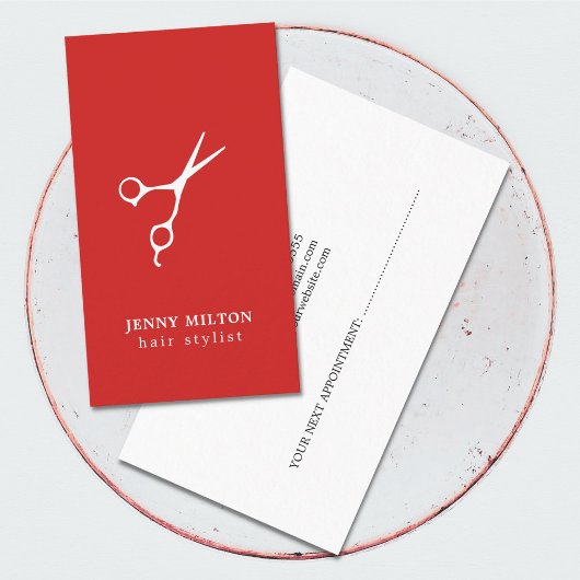 Simple Red White Hair Stylist Appoinment Card Afsprakenkaartje