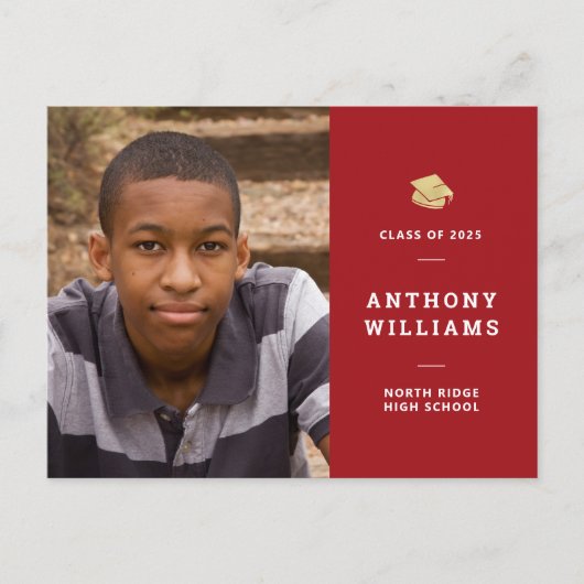 Simple Red & White Modern Photo Afstuderen Briefkaart (Voorkant)