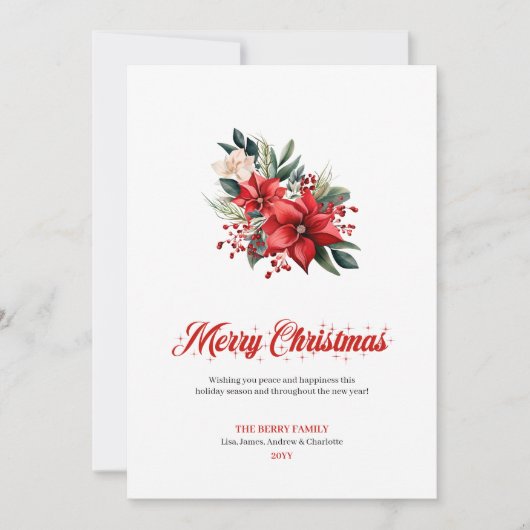 Simple Red White Poinsettia Custom Greeting Card Feestdagenkaart (Voorkant)
