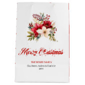 Simple Red White Poinsettia Holiday Gift Bag Medium Cadeauzakje (Achterkant)