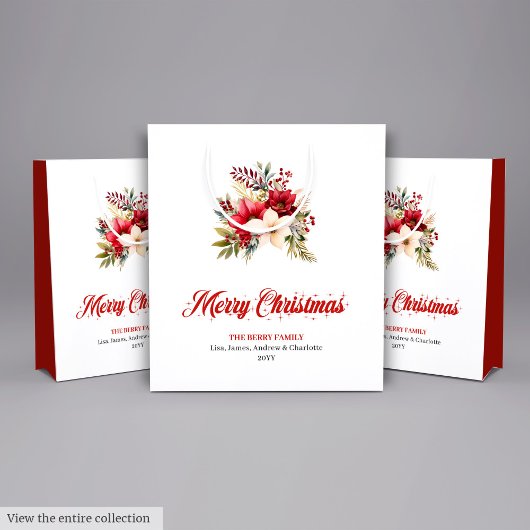 Simple Red White Poinsettia Holiday Gift Bag Medium Cadeauzakje