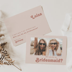 Simple Retro Blush Photo Bridesmaid-voorstel Kaart