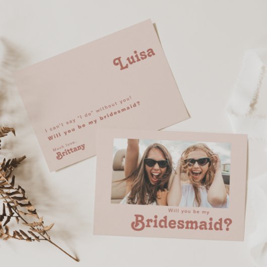 Simple Retro Blush Photo Bridesmaid-voorstel Kaart