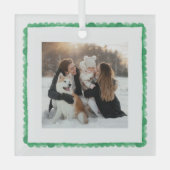 simple retro green frame photo square christmas glas ornament (Voorkant)