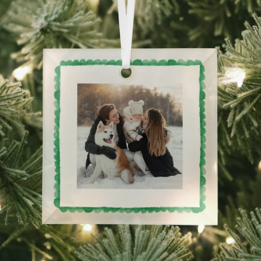 simple retro green frame photo square christmas glas ornament (Insitu)
