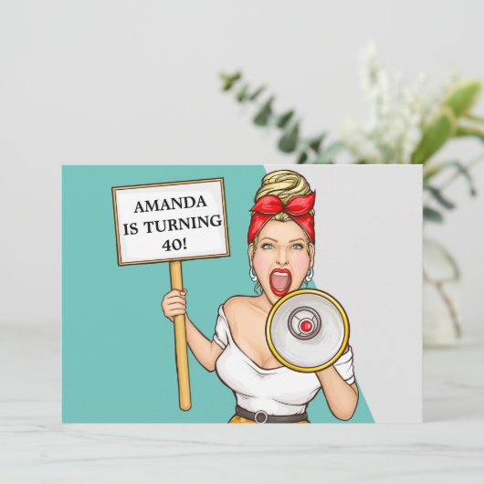 Simple Retro Loudluidspreker Lady 40th Birthday Kaart (Staand voorkant)
