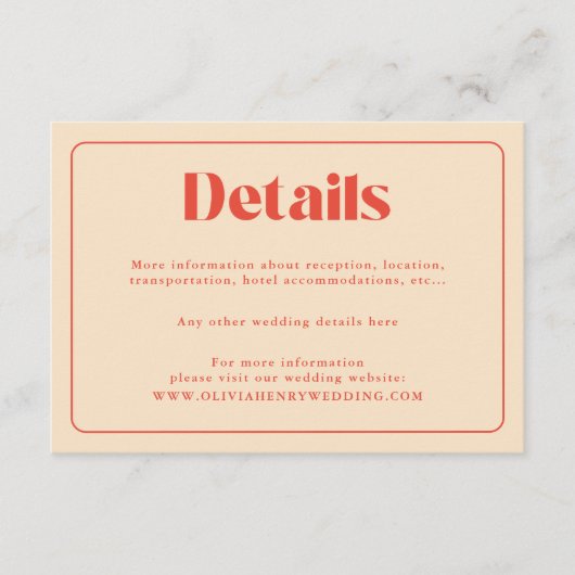 Simple Retro Modern Wedding Details Enclosure Kaar Informatiekaartje (Voorkant)