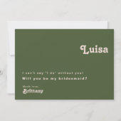 Simple Retro Olive Green Bridesmaid-voorstel Kaart (Achterkant)