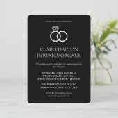 Simple Rings Black Wedding Invitation Kaart (Staand voorkant)