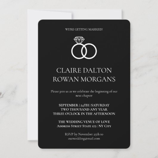 Simple Rings Black Wedding Invitation Kaart (Voorkant)