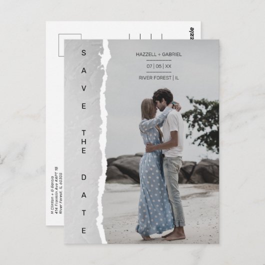 Simple Ripped Paper Effect Wedding Custom Photo Briefkaart (Voorkant / Achterkant)