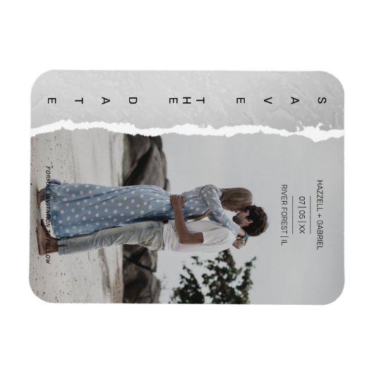 Simple Ripped Paper Effect Wedding Custom Photo Magneet (Horizontaal)