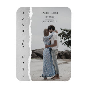 Simple Ripped Paper Effect Wedding Custom Photo Magneet