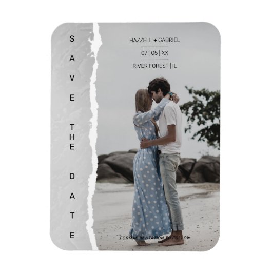 Simple Ripped Paper Effect Wedding Custom Photo Magneet (Verticaal)