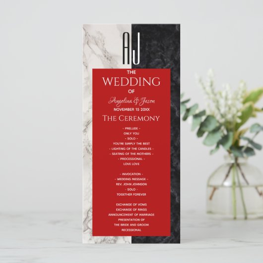 Simple Rode Bruiloft Programmakaart (Staand voorkant)