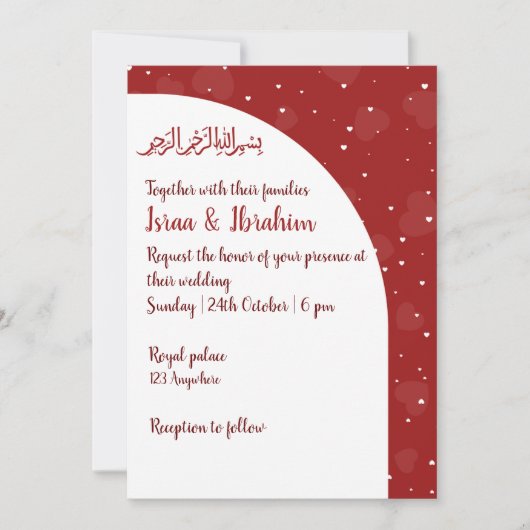 Simple Romantic Red Heart Wedding Invitation Kaart (Voorkant)